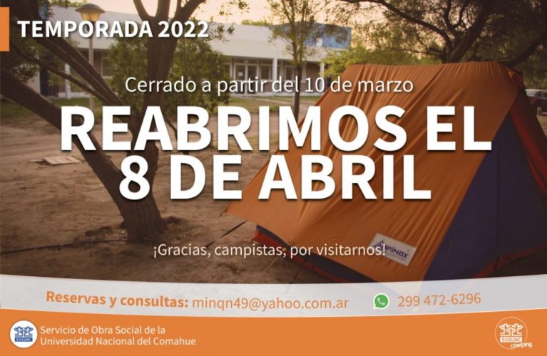 El Camping Las Grutas abre el 8 de abril
