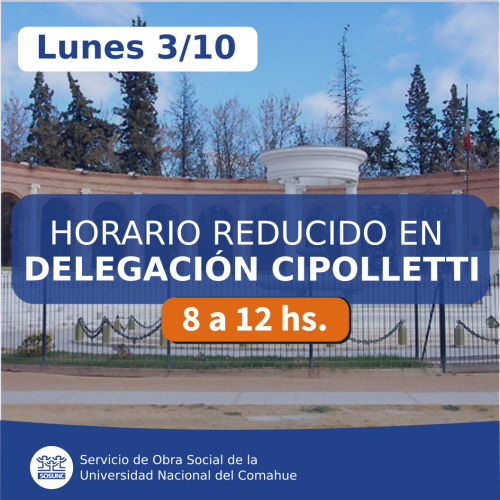 Lunes 3: Cipolletti atiende de 8 a 12 hs.