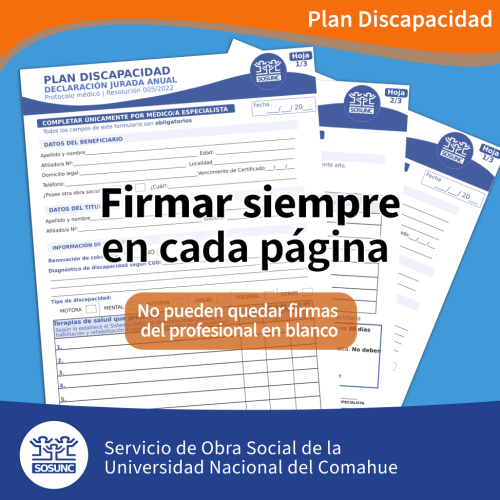Plan Discapacidad: firmar siempre en cada página