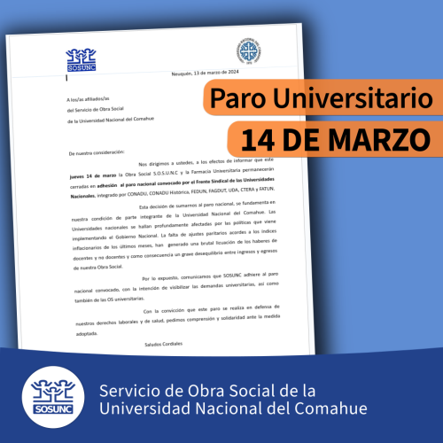 14 de Marzo: Adhesión al Paro Universitario