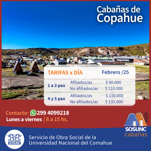 Cabañas de Copahue: tarifas de febrero