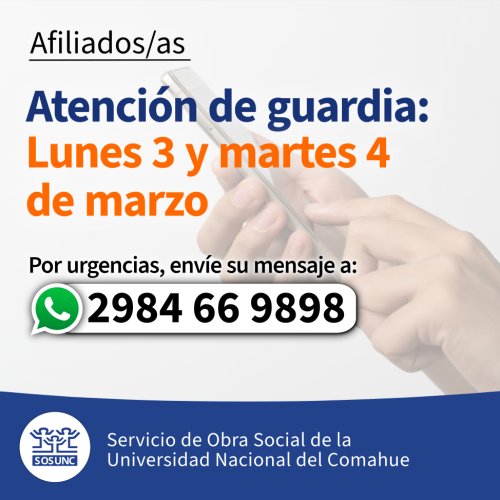 Atención de guardia: 3 y 4 de marzo