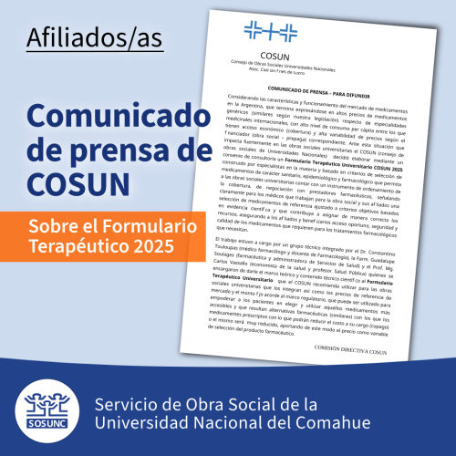 Comunicado COSUN: Formulario Terapéutico