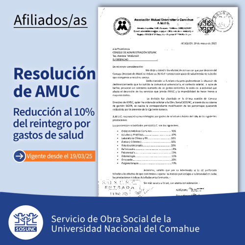 AMUC redujo al 10% el reintegro por salud
