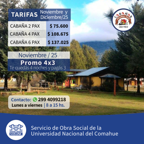 Lago Puelo: 4×3 noches en Peuma Hue