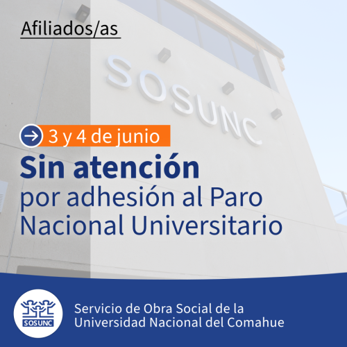 3 y 4 de junio: sin atención por Paro Universitario