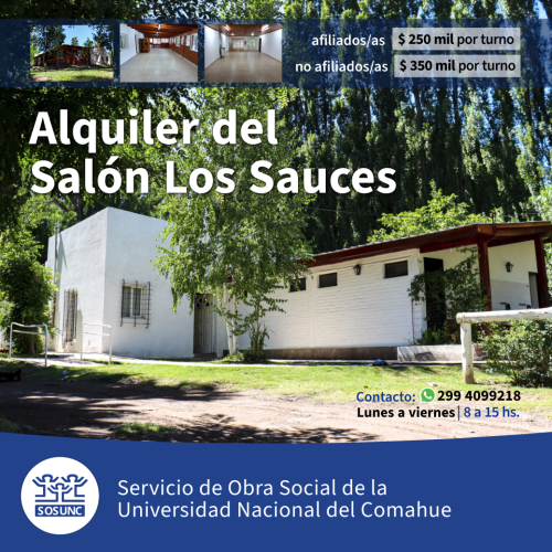 Los Sauces: tarifas vigentes para alquilar el salón 